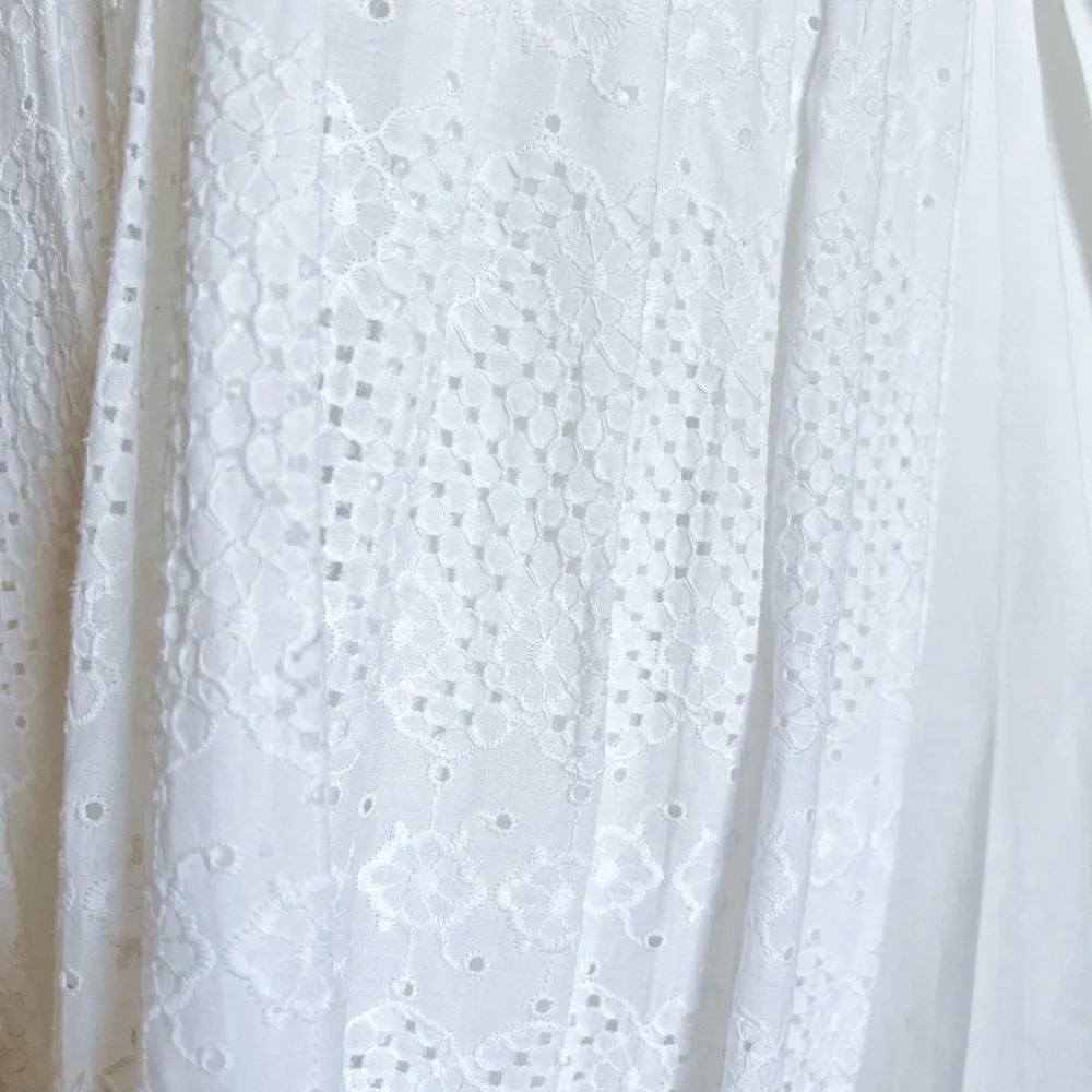 Liu Jo White Eyelet Pleated Cotton Asymmetrical Skirt 6US 42IT Italy Made NWT